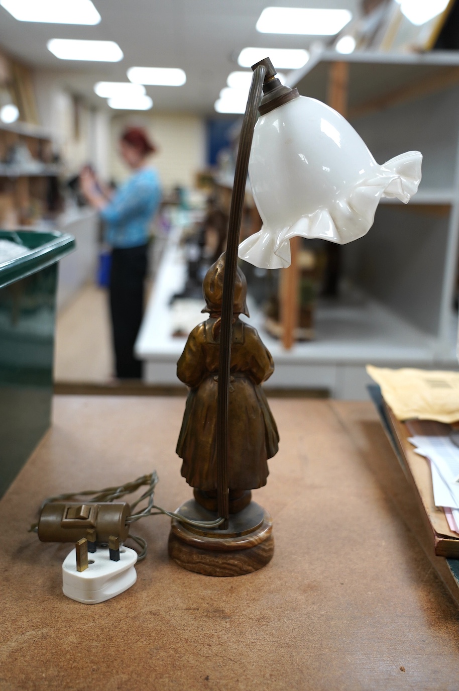 A D'Aste Art Deco bronze and ivory figural table lamp, signed, height 37cm high. Condition - good. CITES Submission reference 4PH7U7RX